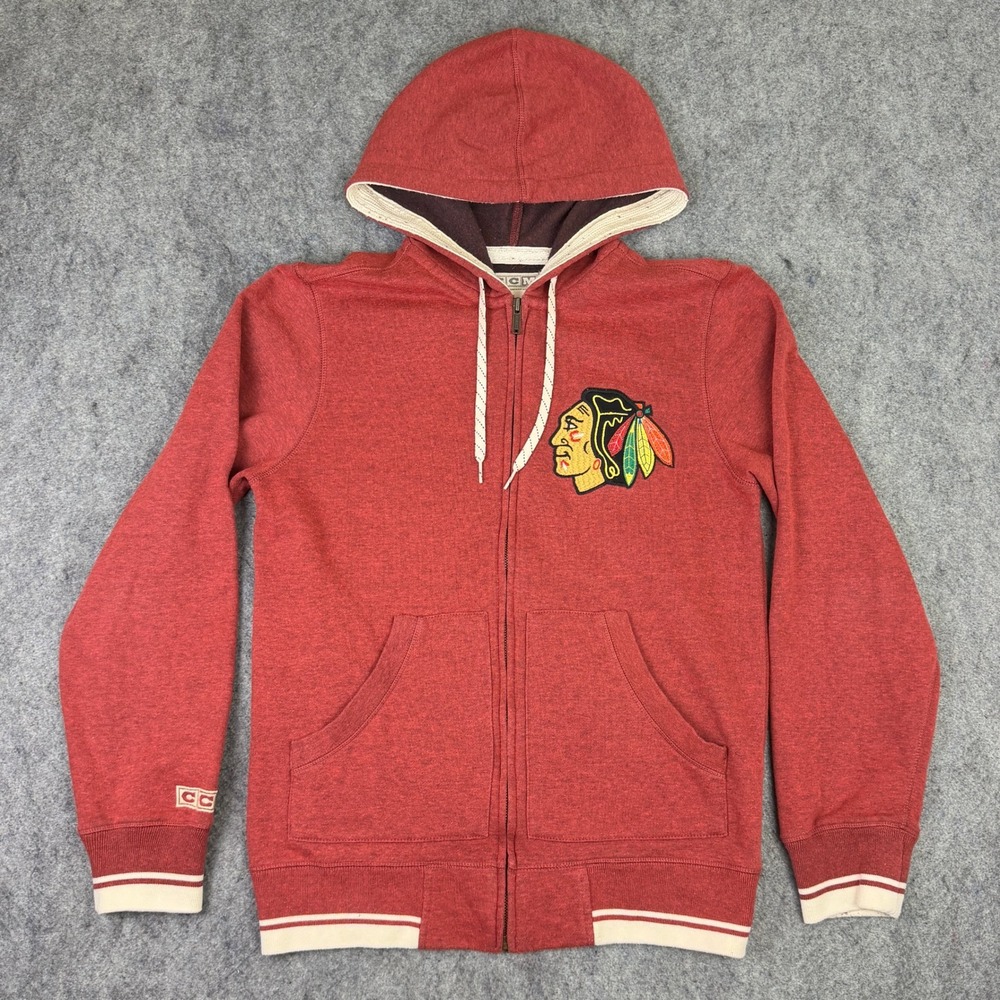 CCM Chicago Blackhawks Zip Up Hoodie Mens Small Red NHL Vintage 6524F004